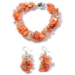 Shop LC Shell Beads Earrings Magnetic Clasp Bracelet Prom Jewellery Sets for Women Mothers Day Gifts 8'' (White,Red,Blue,Orange,Purple,Coral,Pink)