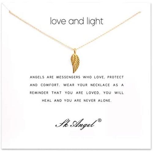 SK Angel Meaning Card Friendship Gold Anchor Compass Necklace Good Luck Elephant Pendant Chain Y Necklace with Gift White Card