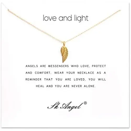 SK Angel Meaning Card Friendship Gold Anchor Compass Necklace Good Luck Elephant Pendant Chain Y Necklace with Gift White Card