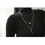 Layered Choker Necklace,18K Gold Plated Stainless Steel Cubic Zirconia Triangle Geometric Pendant Necklace Coin Disc Bar Pendant Beaded Chain Layer Necklace for Women Girls
