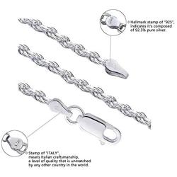 Savlano 925 Sterling Silver 3.5mm Solid Italian Rope Diamond Cut Twist Link Chain Necklace with Gift Box for Men & Women - Made in Italy