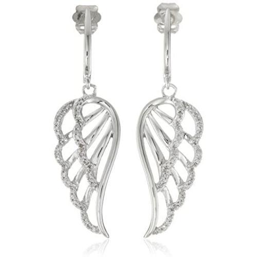 Jewelili 10K White Gold 1/5 Cttw Natural White Round Diamond Angel Wing Dangle Earrings Jewelili 10K White Gold 1/5 Cttw Natural White Round Diamond Angel Wing Dangle Earrings