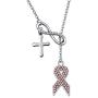 POTIY Breast Cancer Awareness Jewelry Pink Ribbon Breast Cancer Y Necklace with Cross Charm Gift for Christian Women Girls