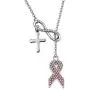 POTIY Breast Cancer Awareness Jewelry Pink Ribbon Breast Cancer Y Necklace with Cross Charm Gift for Christian Women Girls