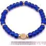Mens Glass & Brass Stretch Bead Bracelet - Blue