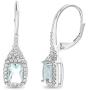 MIA SARINE Rhodium Plated Sterling Silver Rectangular Simulated Aquamarine and Cubic Zirconia Bridal Leverback Earring