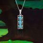 Honolulu Jewelry Company Sterling Silver Three Plumeria Flower Bar Necklace Pendant with Simulated Blue Opal and 18'' Box Chain