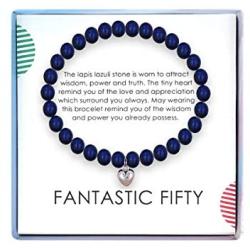 SOLINFOR 50th Birthday Gifts for Women - Lapis Lazuli Beads Bracelet - 50 Years Old Jewelry Gift Idea for Her