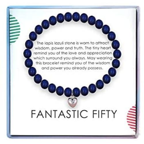 SOLINFOR 50th Birthday Gifts for Women - Lapis Lazuli Beads Bracelet - 50 Years Old Jewelry Gift Idea for Her