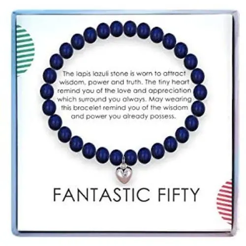 SOLINFOR 50th Birthday Gifts for Women - Lapis Lazuli Beads Bracelet - 50 Years Old Jewelry Gift Idea for Her SOLINFOR 50th Birthday Gifts for Women - Lapis Lazuli Beads Bracelet - 50 Years Old Jewelry Gift Idea for Her