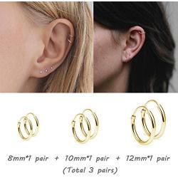 Silver Hoop Earrings for Women Men Girls- Cartilage Earring Endless Small Hoop Earrings Set,3 Pairs of Hypoallergenic 925 Sterling Silver Tragus Earrings Nose Lip Rings (8mm/10mm/12mm)