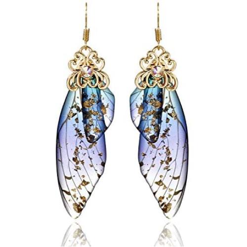 BELLA-Bee Butterfly Wing Drop Dangle Earrings Gold Plated Crystal Rhinestone for women girls wedding Jewelry