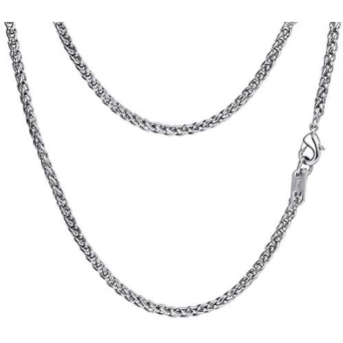 PROSTEEL Stainless Steel Chain Necklace for Men Women, Wheat Chain/Rope Chain/Box Chain, Black/Silver/Gold Tone, W:3mm/6mm, L: 18/20/22/24/26/28/30 inch, Come Gift Box