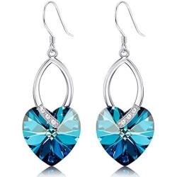 Sllaiss Blue Crystals Dangle Earrings for Women Heart Crystal Dropp Earrings Birthday Jewelry Gift for Her Made with Swarovski Crystals