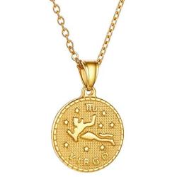 GOLDCHIC JEWELRY Personalized Zodiac Coin Necklace, Coin Pendant, Horoscope Astrology Necklace, Gold Medallion Zodiac Necklace