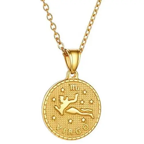 GOLDCHIC JEWELRY Personalized Zodiac Coin Necklace, Coin Pendant, Horoscope Astrology Necklace, Gold Medallion Zodiac Necklace