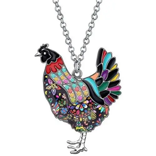 WEVENI Enamel Alloy Rhinestone Chicken Hen Necklace Pendant Chain Jewelry Novelty Gifts for Women Girls Ladies WEVENI Enamel Alloy Rhinestone Chicken Hen Necklace Pendant Chain Jewelry Novelty Gifts for Women Girls Ladies