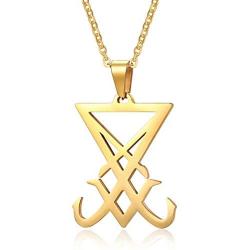 FAANCU Satanic Pendant Necklaces Sigil of Lucifer Leviathan Cross Seal of Satan Symbol Stainless Steel Necklace Chain, 20/24inch