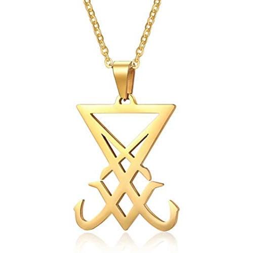 FAANCU Satanic Pendant Necklaces Sigil of Lucifer Leviathan Cross Seal of Satan Symbol Stainless Steel Necklace Chain, 20/24inch