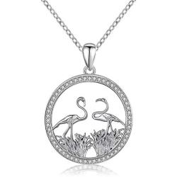 CHENGHONG Flamingo Necklace 925 Sterling Silver Cute Animal Pendant Flamingo Bird Pendant Necklace Flamingo Jewelry Gifts for Women Wife Mom