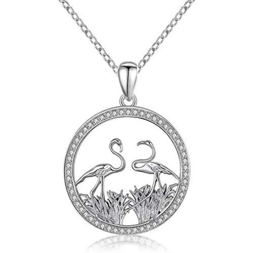 CHENGHONG Flamingo Necklace 925 Sterling Silver Cute Animal Pendant Flamingo Bird Pendant Necklace Flamingo Jewelry Gifts for Women Wife Mom
