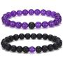 Black Matte & Purple Agate Stone His and Hers Bracelets 8mm Sandstone Couple Bracelet XIAOLI