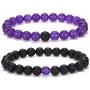 Black Matte & Purple Agate Stone His and Hers Bracelets 8mm Sandstone Couple Bracelet XIAOLI