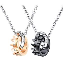 Hottime Couple Matching Necklace Lovers 2pcs Pendant for Wedding Anniversary Valentines Present