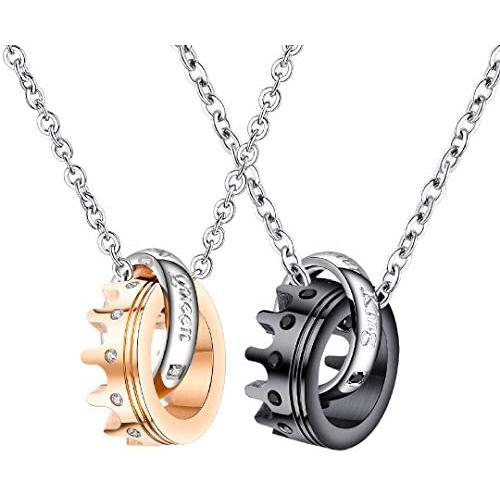 Hottime Couple Matching Necklace Lovers 2pcs Pendant for Wedding Anniversary Valentines Present