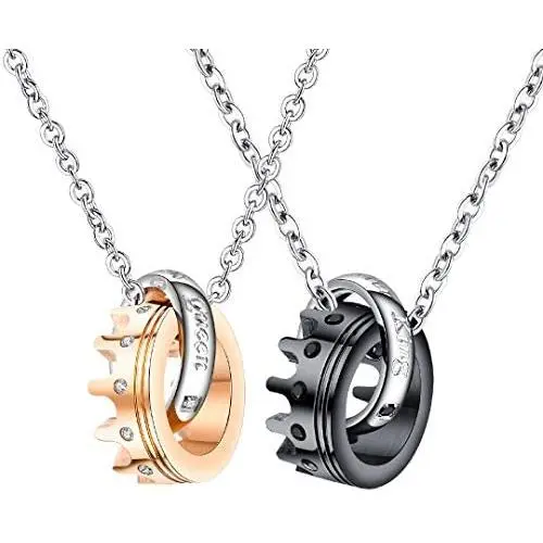 Hottime Couple Matching Necklace Lovers 2pcs Pendant for Wedding Anniversary Valentines Present Hottime Couple Matching Necklace Lovers 2pcs Pendant for Wedding Anniversary Valentines Present