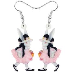 DUOWEI Cute Acrylic Easter Bunny Rabbit Earrings Cute Basket Easter Eggs Drop Dangle Jewelry with Love Message for Women Teens Girls Holidays Gifts