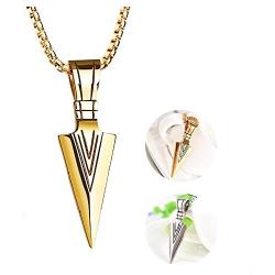 TULIP LY 2 Pack Mens Fashion Spear Point Arrowhead Pendant Necklace Retro Metal Gold Silver Long Arrow Pendant Rolo Cable Sweater Chain Biker Punk Jewelry for Men Boys Personality Gifts