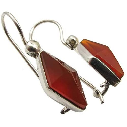 SilverStarJewel Carnelian Dangle Earrings 1.1'' 925 Sterling Silver Handcrafted Gift
