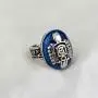XCFS Antique Silver Plated Engraved Vampire Diaries Merchandise Band Ring Damon Salvatore Blue Stone Pattern Souvenir Daylight Mens Rings,Size6-12