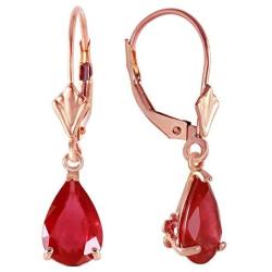 Galaxy Gold 14k Solid Rose Leverback Earrings 3.5 ct Pear-shaped Ruby