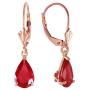 Galaxy Gold 14k Solid Rose Leverback Earrings 3.5 ct Pear-shaped Ruby