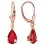 Galaxy Gold 14k Solid Rose Leverback Earrings 3.5 ct Pear-shaped Ruby