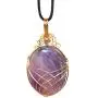 Pure Purple Amethyst Crystal Necklace - for Spiritual Awarness & Peace, Golden Plated Wire Wrap Amethyst Crystal Jewelry, Adjustable Cord Length, Gemstone Chakra Healing Charm