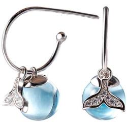 JEWME 925 Sterling Silver Mermaid Teardrops Dangle Earring Fishtail Eardrop Sea Blue Crystal Stone Ear Hoop Jewelry Ocean Gift