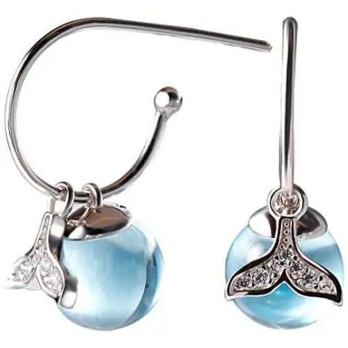 JEWME 925 Sterling Silver Mermaid Teardrops Dangle Earring Fishtail Eardrop Sea Blue Crystal Stone Ear Hoop Jewelry Ocean Gift