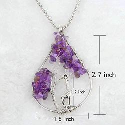 Zuo Bao Handmade Wire Wrapped Quartz Chips Tree Teardrop Pendant Necklace with Giraffe/Healing Jewelry Gift for Family