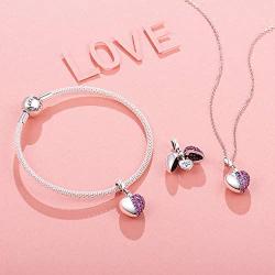 NINGAN “I Love You” Heart Pendant Love Charm 925 Sterling Silver Dangle Charms Compatible with Major European Bracelets & Necklaces