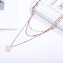 Daesar Stainless Steel Necklace for Women Circle Gold Tag Mecklace 3 Layers Clavicle Chain Necklace Rose Gold Birthday Gift
