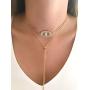 Gold Evil Eye Lariat Necklace for Women 18K Gold Plated Sliding Adjustable Chain Choker Jewelry