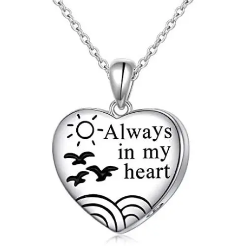 Cremation Jewelry 925 Sterling Silver Heart with Seagulls Memorial Urn Ashes Keepsake Cylinder Necklace Pendant Engraved Always in my heart Cremation Jewelry 925 Sterling Silver Heart with Seagulls Memorial Urn Ashes Keepsake Cylinder Necklace Pendant Engraved Always in my heart