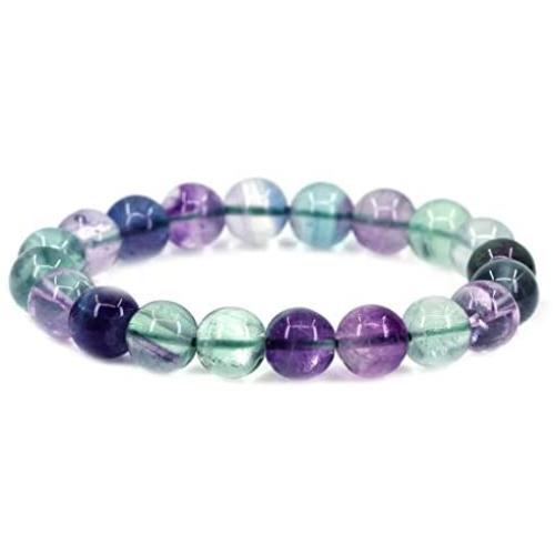 AA Grade Multicolor Fluorite Natural Gemstone 10mm Round Beads Stretch Bracelet 7 Inch