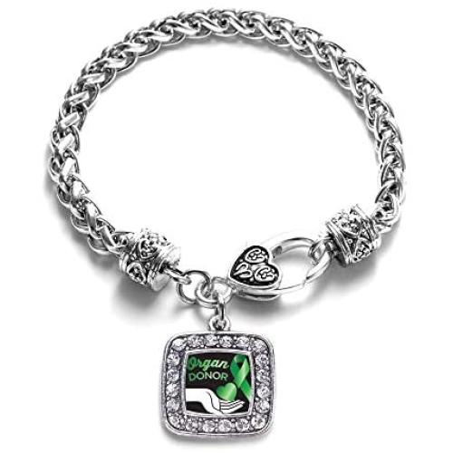 Inspired Silver - Silver Square Charm Bracelet with Cubic Zirconia Jewelry