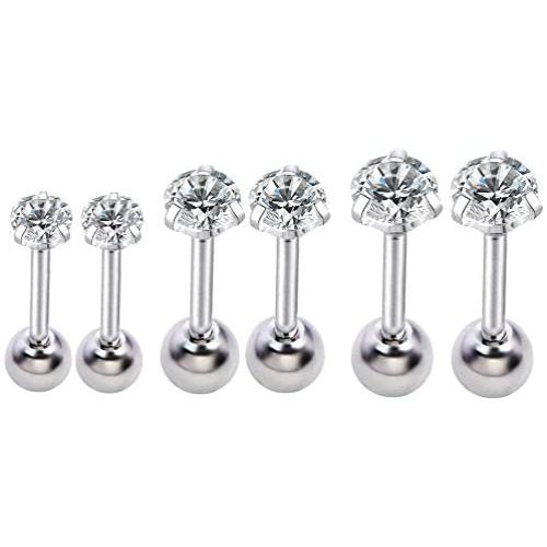 16g Ear Cartilage Helix Surgical Stainless Steel Round Cubic Zirconia Studs Earrings With Screw On Backs Ear Helix Tragus Auricle Huggie Stud Piercing Jewelry Gifts for Women Men Set 3mm-8mm