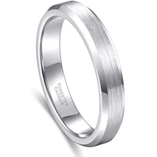 Greenpod 4mm 6mm Tungsten Carbide Ring for Men Women Beveled Edge Brushed Silver/Silver Blue/Black/Black Blue/Gold Wedding Band Comfort Fit Size 4-14.5