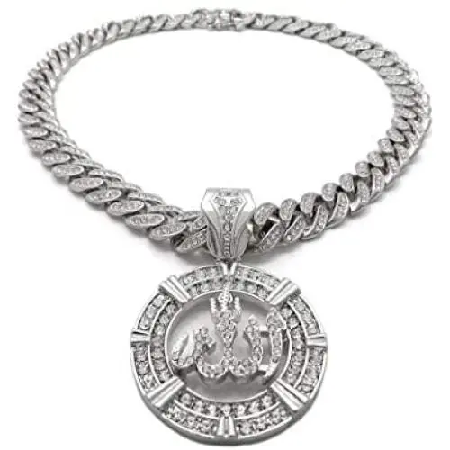 BLINGFACTORY Hip Hop Allah Muslim Pendant & 12mm 18'' Iced Box Lock Miami Cuban Chain Necklace BLINGFACTORY Hip Hop Allah Muslim Pendant & 12mm 18'' Iced Box Lock Miami Cuban Chain Necklace
